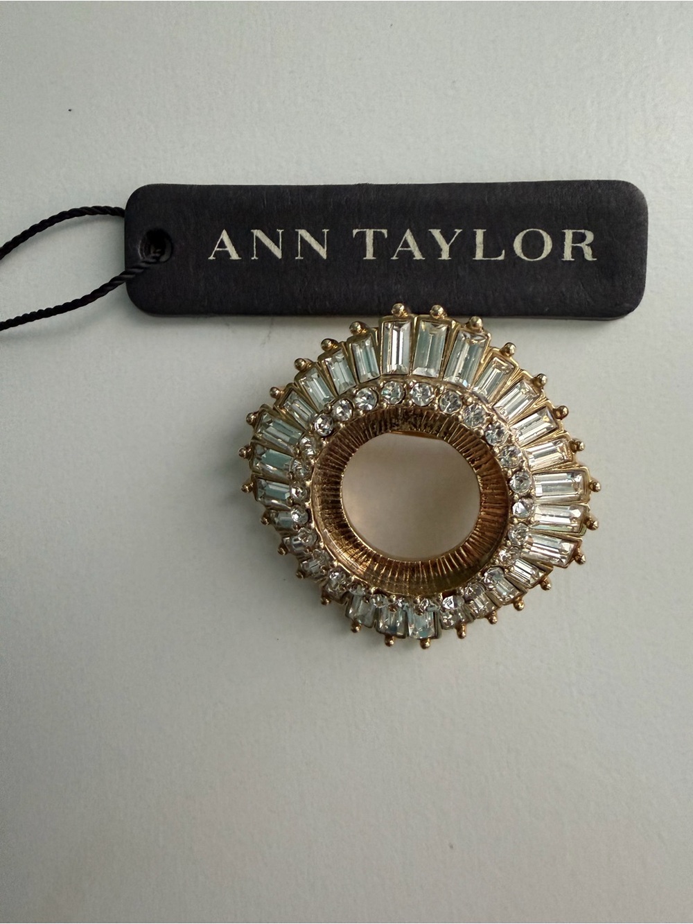 Ann Taylor Crystal Baguette GoldTone Starburst Circle Brooch Pin